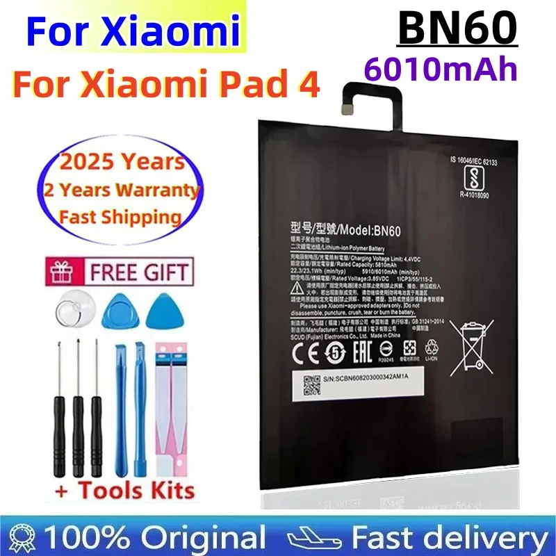 Фото 2025 лет 100% оригинальный аккумулятор Xiao mi BN60 для Xiaomi Pad 4 Tablet Pad4 MiPad4, 6010 мАч, аккумулятор большой емкости + инструменты №1