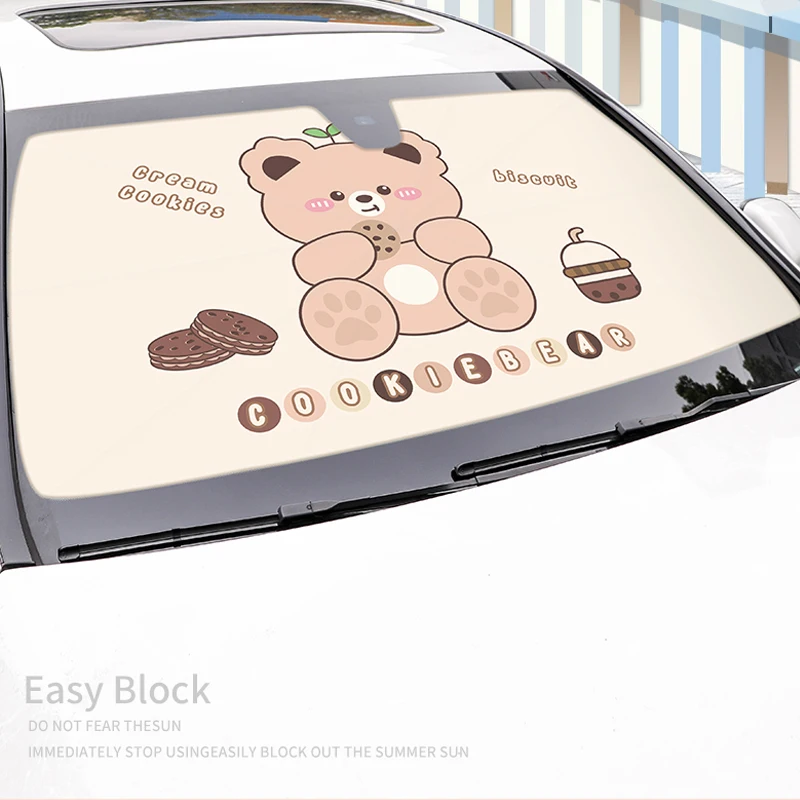 

Car Sunshade Bear Cartoon Sunscreen Heat Insulation Parking Summer Interior Blocking Accessories Interior Protection Umbrella