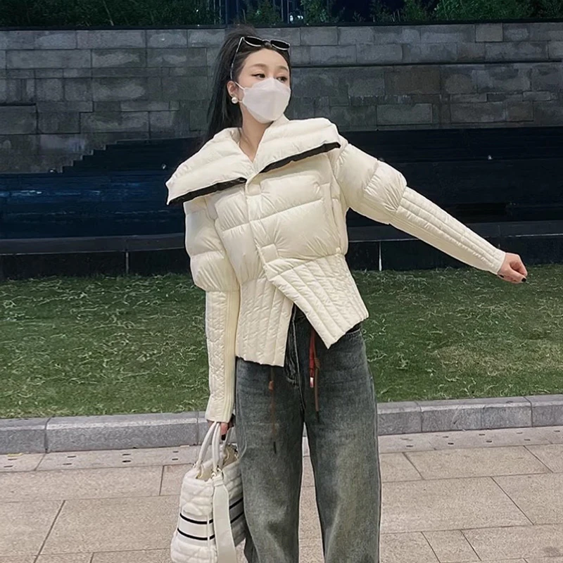 Short Down jacket Slim Women Winter Elegant Designer Long sleeve Puffer jacket Female Patchwork Parkas 2023 Korean Outwear 2O385