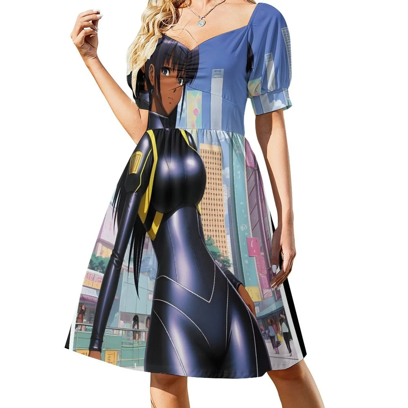 Galactic Mall Gworl Черное платье с короткими рукавами в стиле аниме для девочек одежда