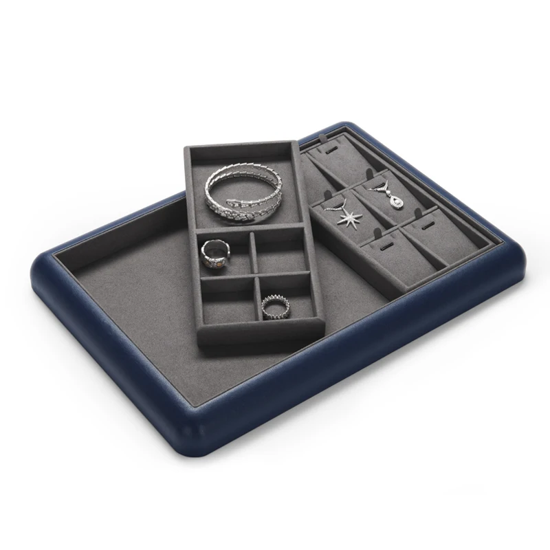 Oirlv Grey Detachable Multi-function Jewelry Storage Tray with Microfiber Jewelry Display Trays for Ring Pendant Earrings