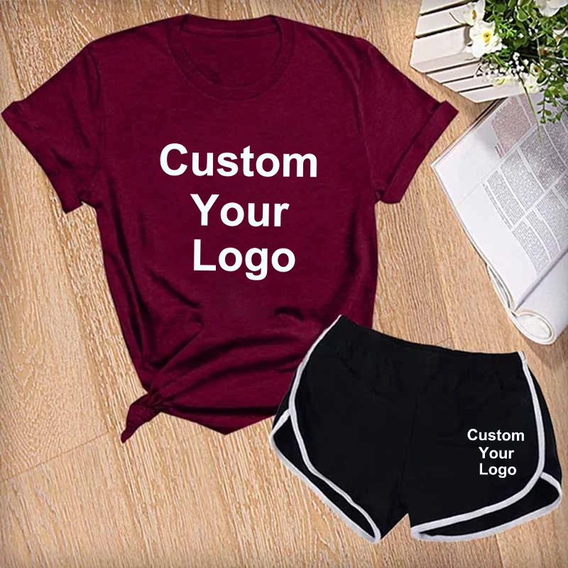 Женская модная футболка и шорты с вашим логотипом на заказ 2 шт. повседневный