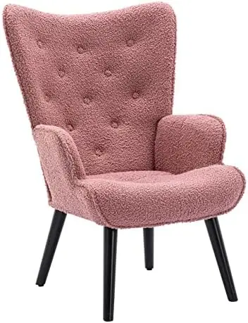 

Accent Chair Modern Tufted Button Wingback Vanity Chair with Arms Upholstered Tall Back Desk Chair with Solid Wood Legs for Livi