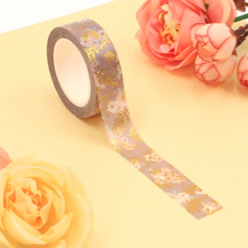 2022 NEW Bulk 1PC Decorative Gold Foil Floral Leaves Japanese Washi Tape Planner Adhesive Masking Tape Cute Papeleria images - 6