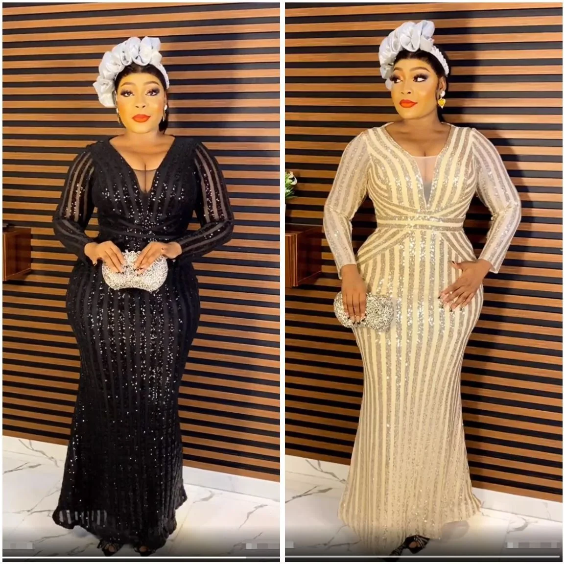 Plus Size Large Women's Dress Tiktok New 2023 Trailer Party Evening Dress Long Sleeve Solid Color Women's Sequin Large Dress