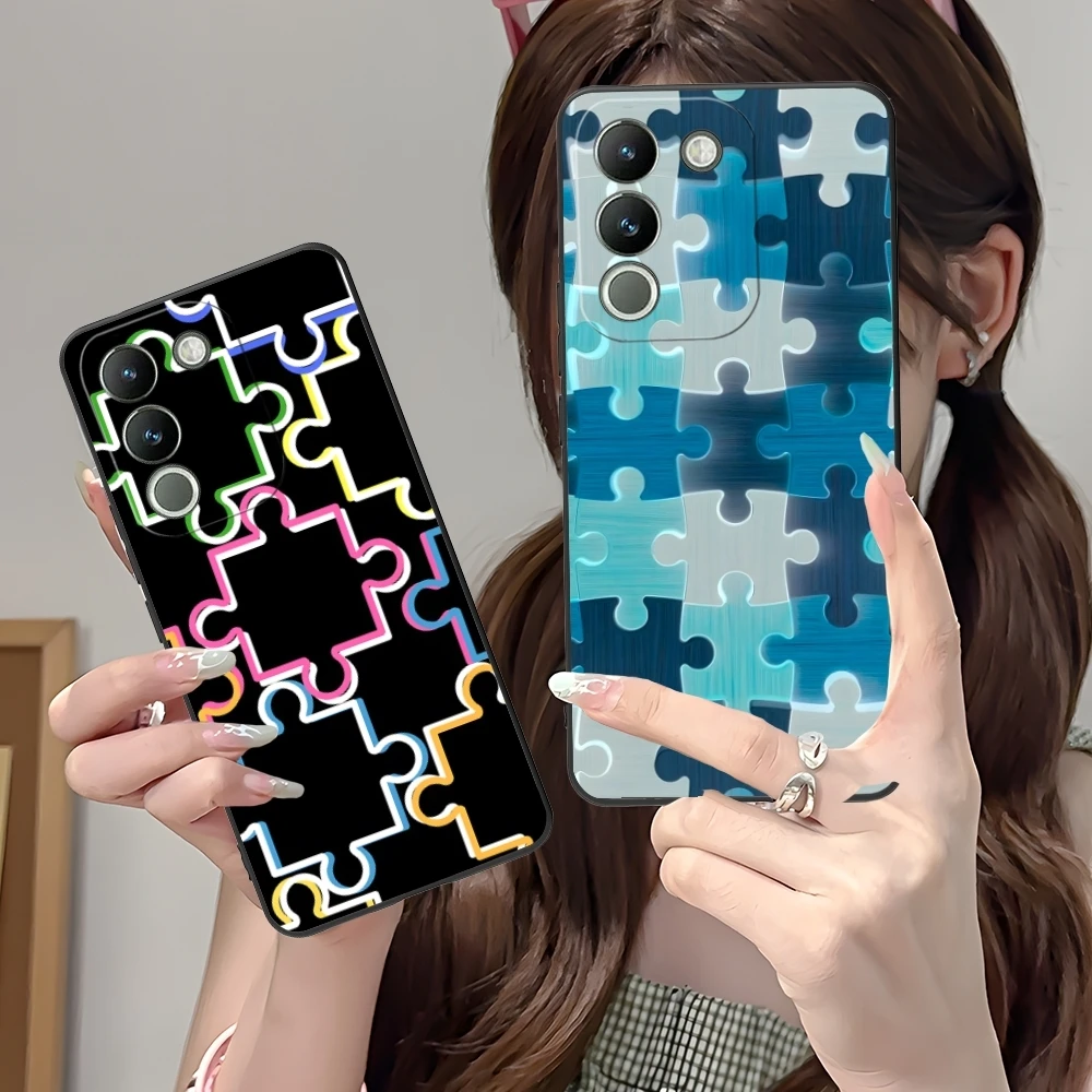 Puzzle Pretty Fashion Mobile Cell Phone Case for VIVO Y95 Y93 Y31 Y20 V19 V17 V15 Pro X60 NEX Black Soft Cover Shell