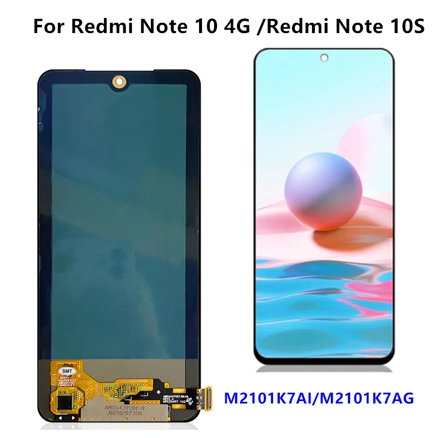 

Super AMOLED для Xiaomi Redmi Note 10 4G ЖК-дисплей с рамкой M2101K7AG сенсорный экран дигитайзер для Redmi Note 10S дисплей M2101K7AI