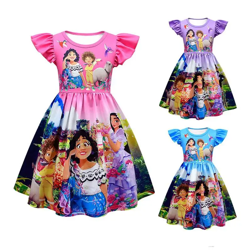 

2022 Disney Encanto Girls Princess Dress Glamour Summer Casual Cartoon Cosplay Short Skirt Kids Birthday Party Baby Dresses