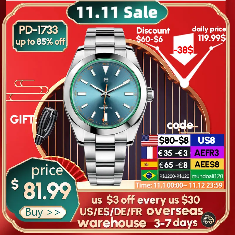 Дешево Часы PAGANI DESIGN Мужские механические с сапфировым стеклом, водонепроницаемые 100 м