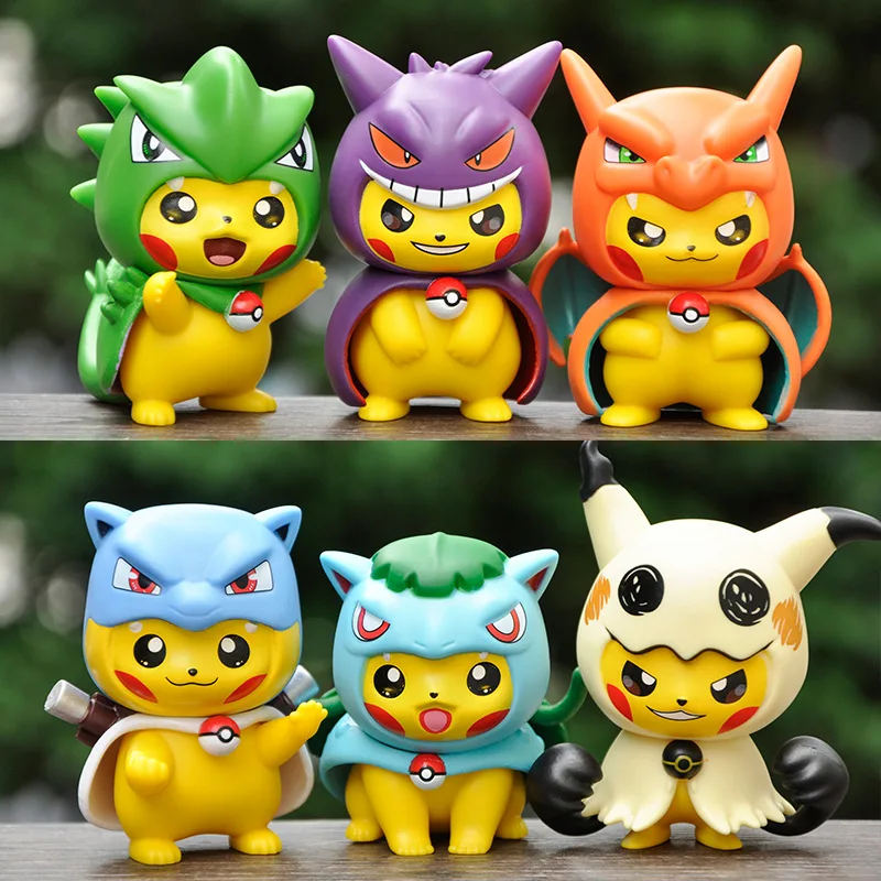 

Фигурки героев аниме Kawaii Pikachu, милые Покемоны, косплей, экшн-фигурки, Мультяшные модели, куклы для детей, коллекционный подарок, 6 шт./набор