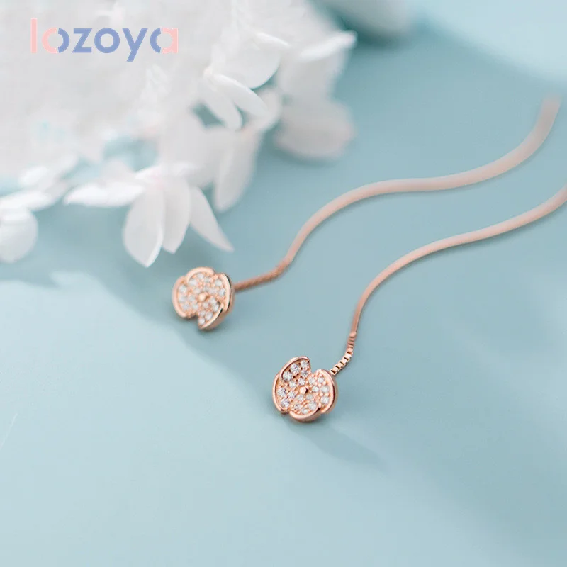 

Lozoya Earrings For Women 925 Sterling Silver France Flower Pendientes Temperament Long Chain Wave Line Piercing Luxury Jewelry