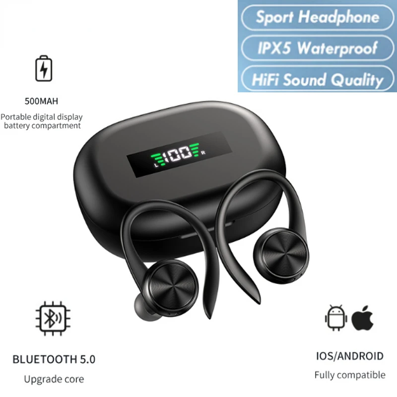 

Спортивные Bluetooth IPX5 Беспроводные Hi-Fi стерео музыкальные наушники, водонепроницаемые наушники с крючками, TWS наушники-вкладыши с микрофоном