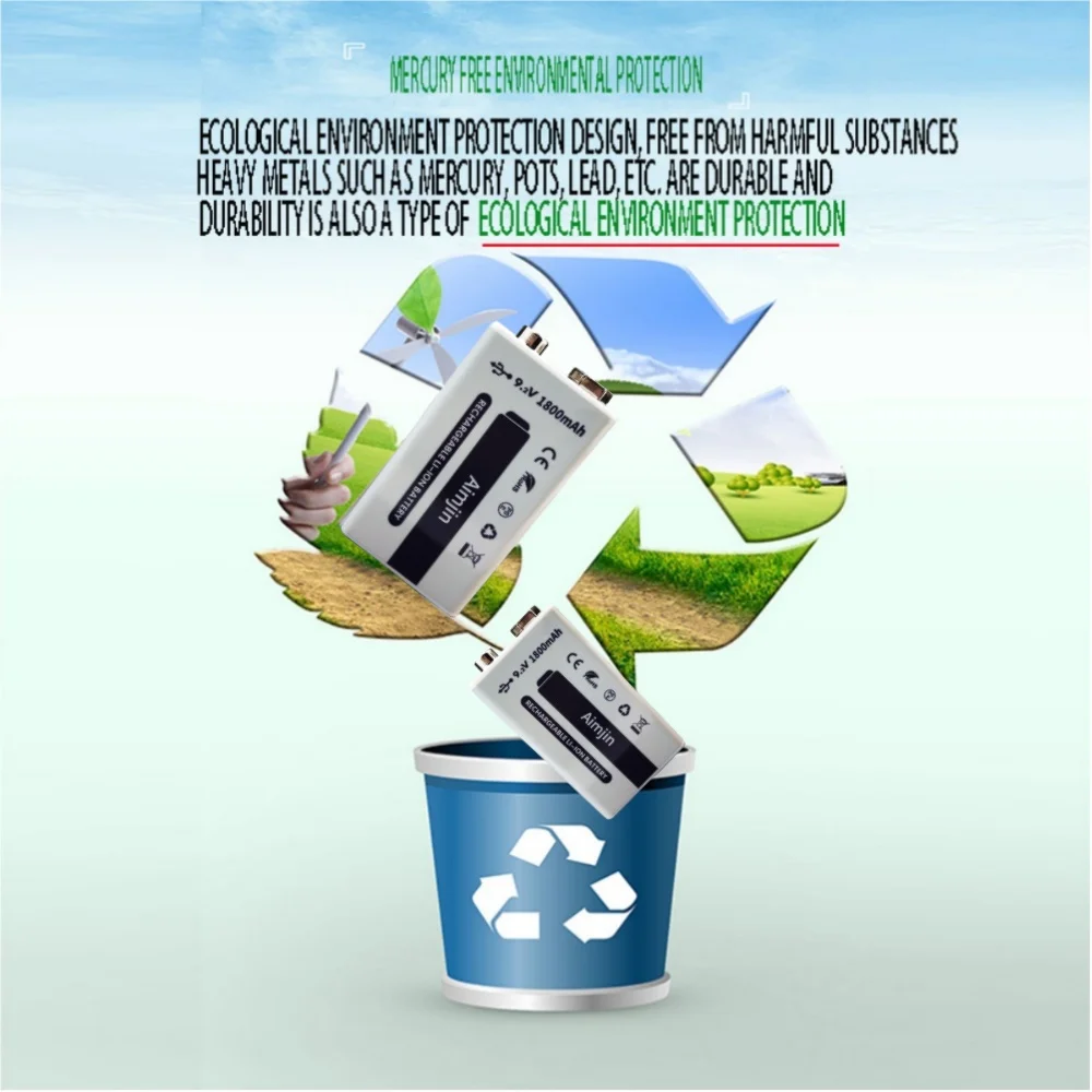 Aimjin Li-Ion аккумулятор 9В 1800 мАч Micro USB