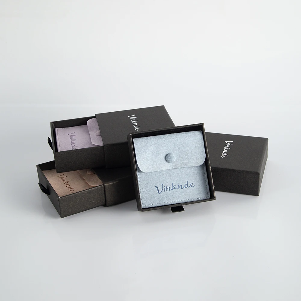 9x9x3.2cm DIY Drawer Box Custom Logo Slide Cardboard Jewelry Necklace Packaging Gift Organizer Case Microfiber Button Pouch Bag