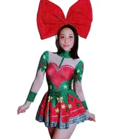 sparkling crystals long sleeve women mini dresses christmas festival ladies costumes backless singer dancer stage wear