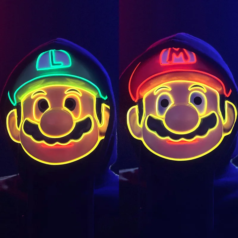 

Super Marios Mask Cartoon Marios Bros Glowing Mask Marios Luigis Cosplay EL Wire Neon Mask For Ball Party Carnival Performance