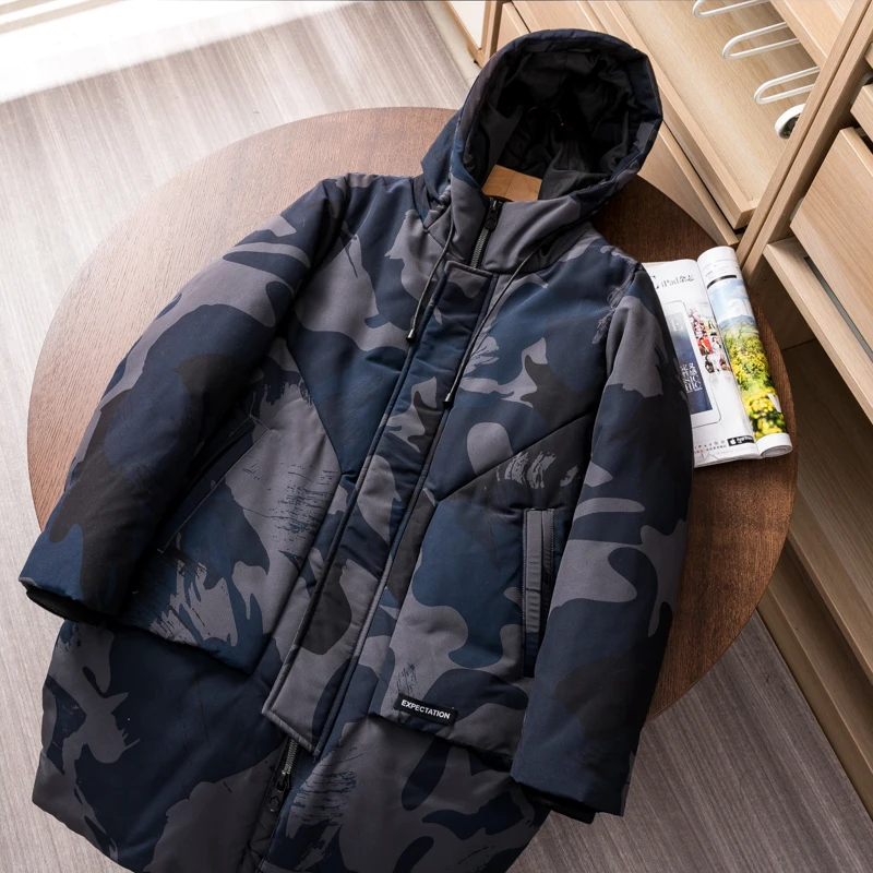 New Fashion Man's Duck Down Overcoat with a Hood Camouflage Printed Waterproof Parkas Winter Cloth for Male Plus Size 2XL XXXL