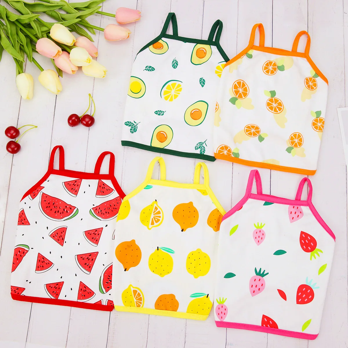 

Breathable Mesh Puppy Summer Clothes Chihuahua Cartoon Fruit Printing Cat Vest Cool T-Shirt for Dogs Lightweight Pet Accessories