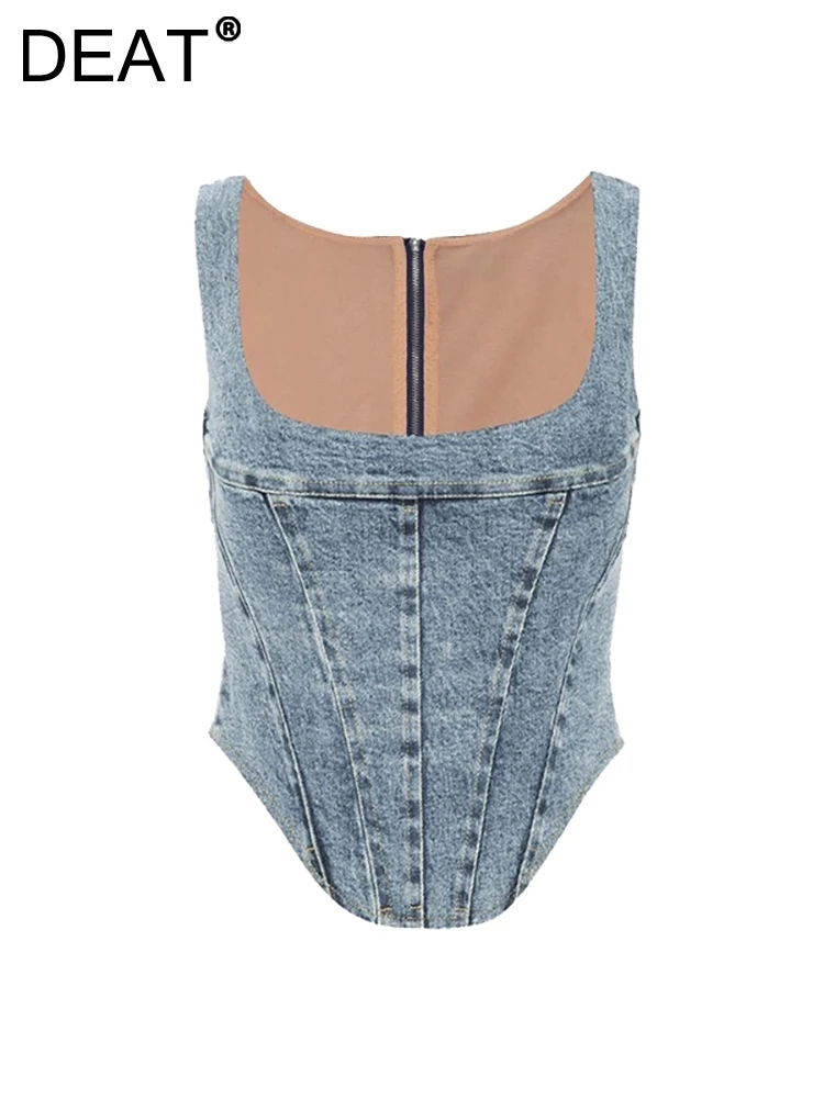 

Женская джинсовая мини-юбка без рукавов DEAT, голубая Облегающая джинсовая майка с открытой талией и высокой талией, 29L1590, лето 2023
