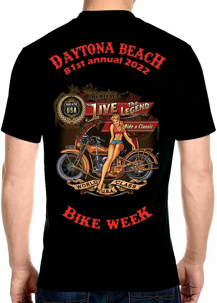 

Mens 2022 Daytona Beach Bike Week Live The Legend Babe Tee Shirt