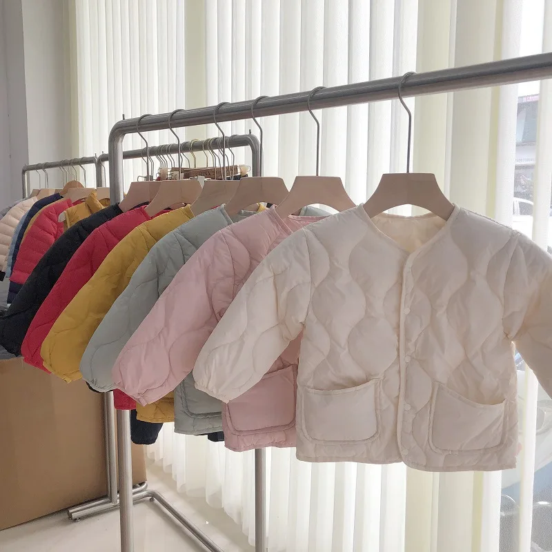 

Child Girls Down Kids Duck Coat Outerwear O-neck Light Autumn 2022 New Puffer Baby For Ultra Buttons Winter Toddler Jackets