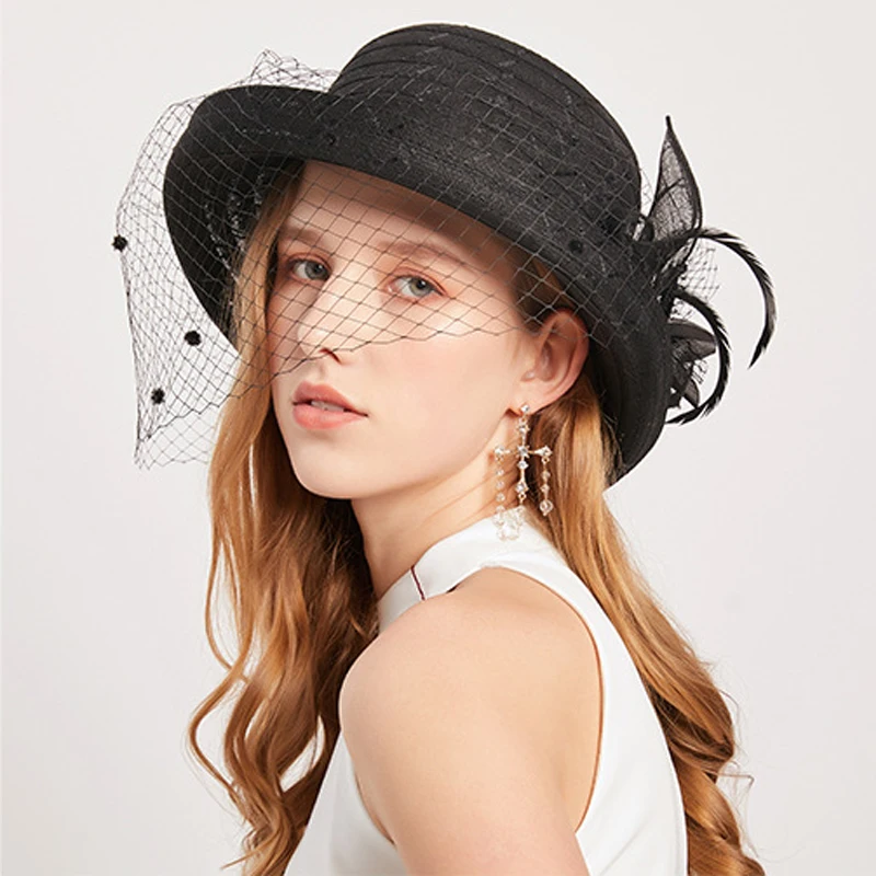 

2022 New Curled Sun Hats Mesh Bowler Hat Outdoor Sunshade Summer Caps for Women Flower Formal Hat