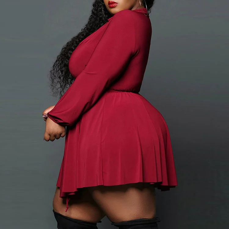 

Женское платье с длинным рукавом, V-образным вырезом и отложным воротником