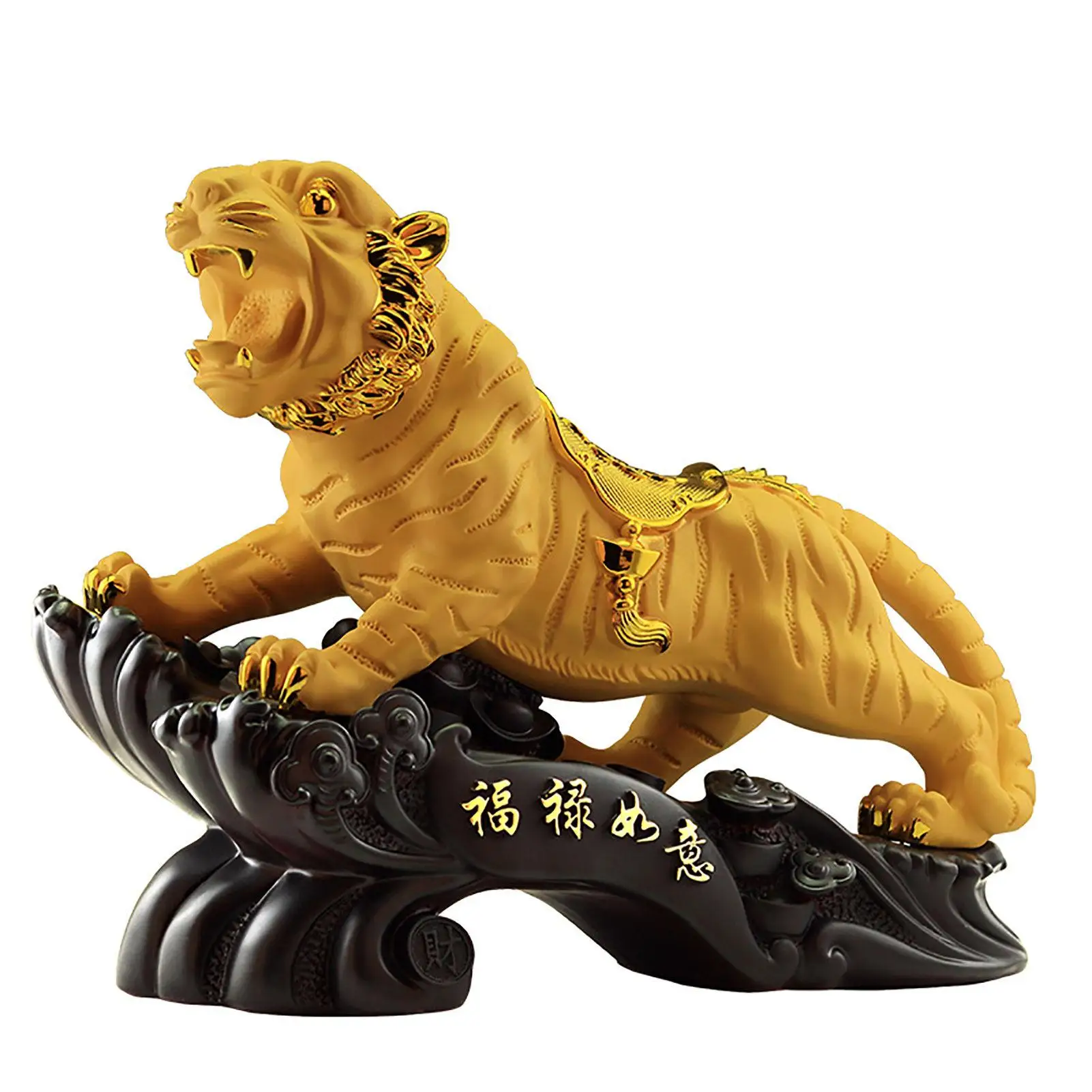 Golden Resin Chinese Zodiac Tiger Statue-Feng Shui Home Office Table Top Decor|Collectible Figurine