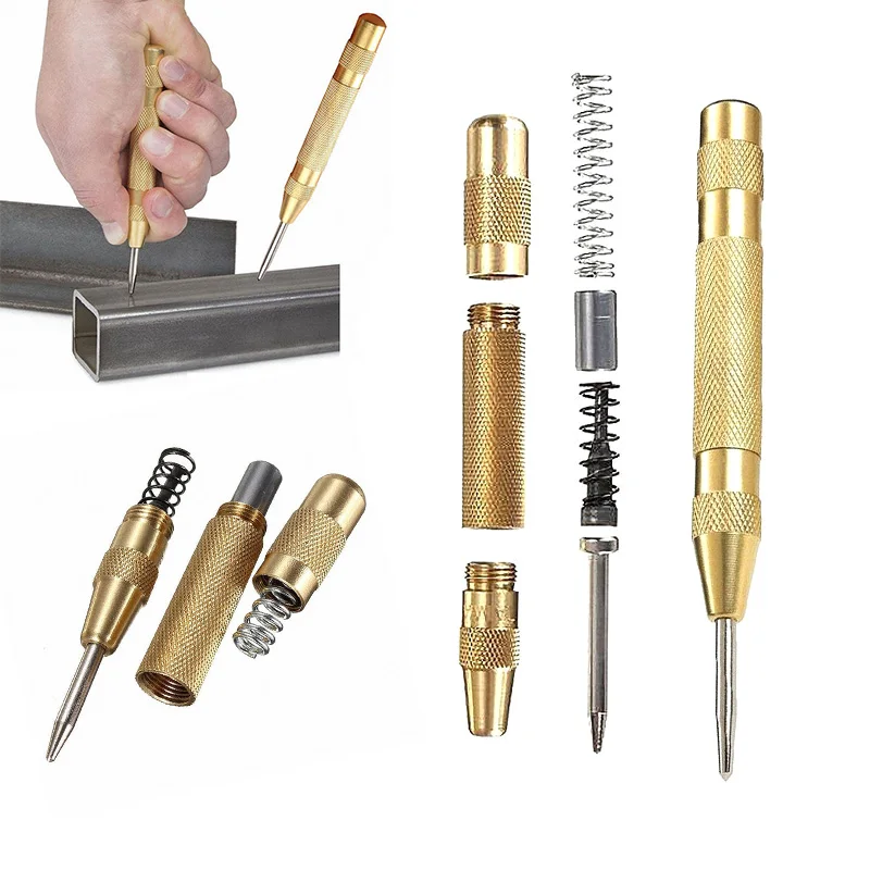 

Automatic Center Punch Center Woodworking Pin Locator Adjustable Spring Loaded Marker Wood Press Dent Drill Hand Tools