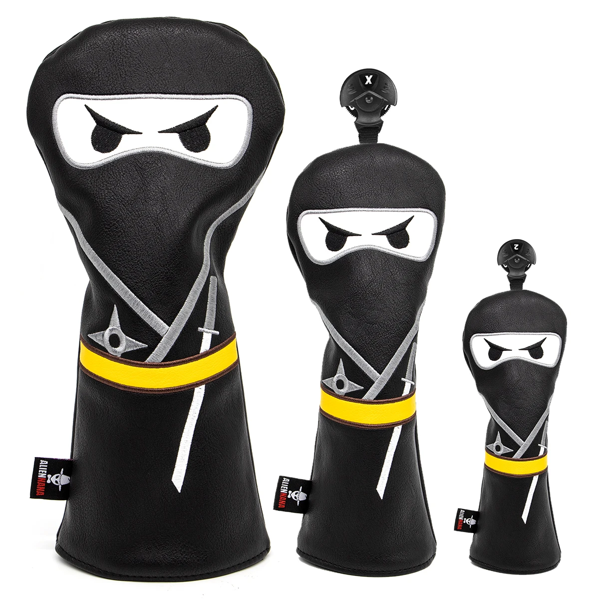 Фото Набор чехлов для клюшек для гольфа Aliennana, черный чехол для драйвера Ninja, чехлы для клюшек для гольфа Fairway, чехлы для гибридных клюшек, чехлы для паттеров-маллетов №1