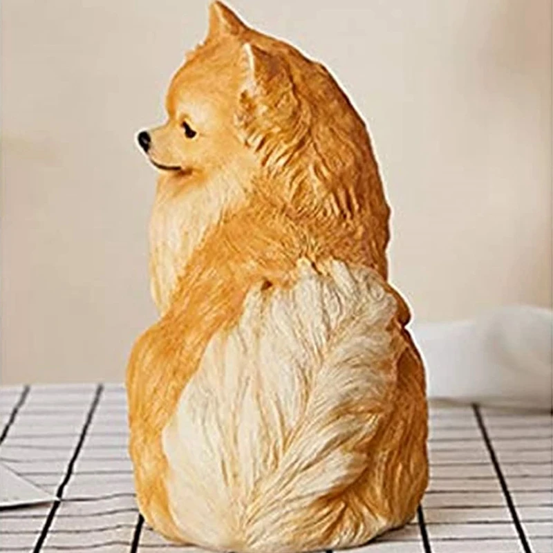 Garden Ornaments Outdoor Cute Pomeranian Statue Handmade Decoration Simulation Puppy Sculpture Resin