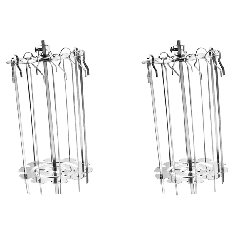 

New 2X 304 Stainless Steel Rotating Grill Skewers BBQ Grill Cage Air Fryer Lamb Skewers Grill Electric Oven Accessories,25Cm