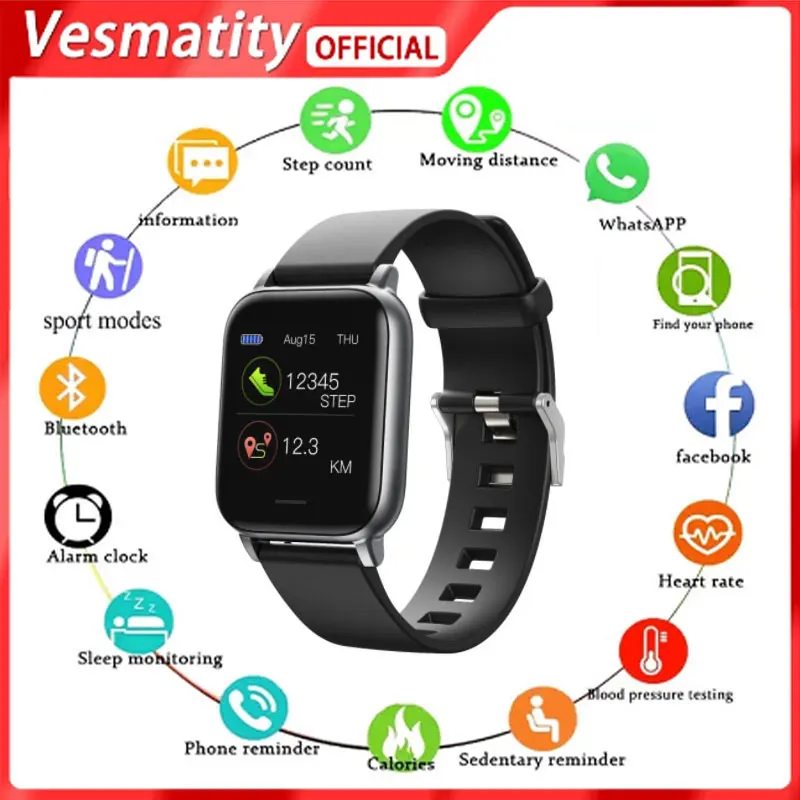 

Vesmatity S50 Smart Men's Ladies Sports Watch Heart Rate Health Blood Pressure Thermometer Step Waterproof Watch Smart Wristband