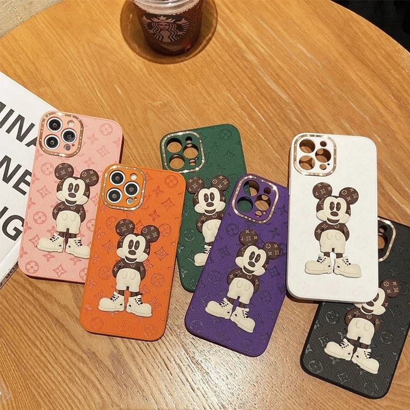 

Disney Mickey Phone Case for IPhone 13 Pro Max 12 11 Imitation Leather Phone Case XS XR XS MAX Trend Anti-fall Protective Cover