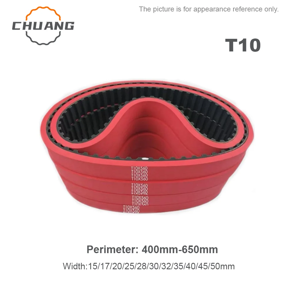 T10 Периметр ремня ГРМ: 400–650 мм Красный синхронный ремень, утолщение вертикальной упаковочной машины, вытягивание пленки, промышленный ремень