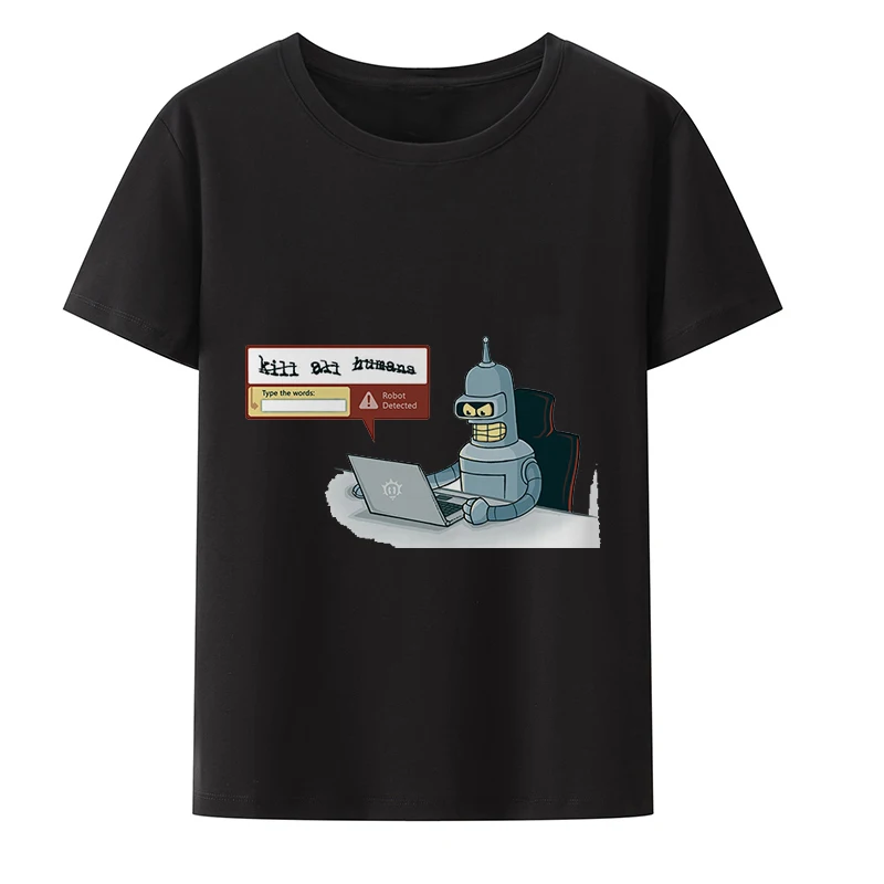 

Мужская футболка с забавным роботом-детектором и идентификационным кодом, крутая Мужская футболка с круглым вырезом, дышащая уличная одежд...