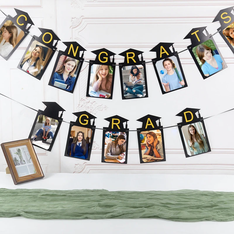 

Congrats Grad Photo Frame Banner Paper Bunting Garland Class of 2023 High School College Graduation Party Decoration Photo Props
