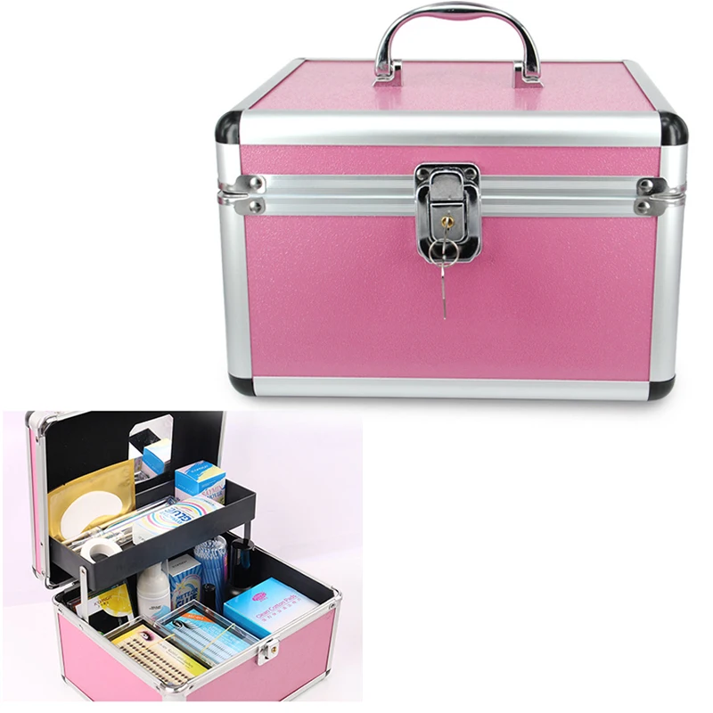 Aluminum Cosmetic Case Organizer Large Make-up Box Waterproof Professional  Kit Storage Pink Sliver Beauty Shop Moisture Proof