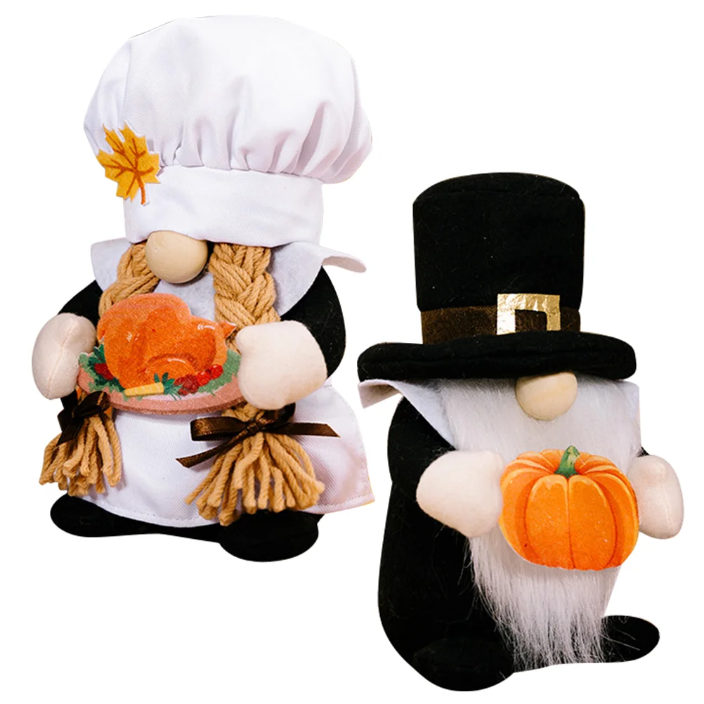 

2 Pcs Plush Harvest Gnome Ornament Desktop Decor Hat Festival Decors Party Pumpkin Decorations
