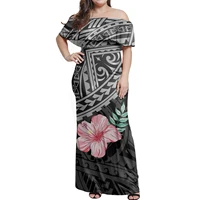 black white polynesian tribal tatau gowns customized large size ladies casual clothing ethnic style frill off shoulder dresses