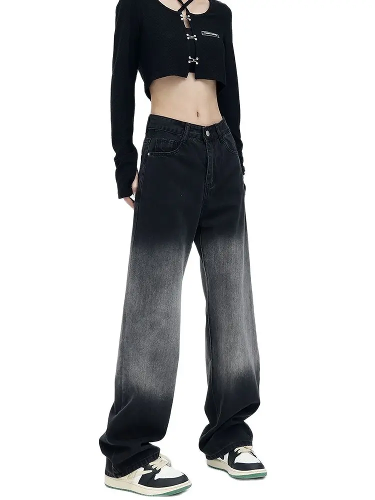 

Harajuku Y2K Gradient Color Hole High Waist Jeans Women's Retro Street Style Loose Casual Ladies Straight Pants Autumn COZOK