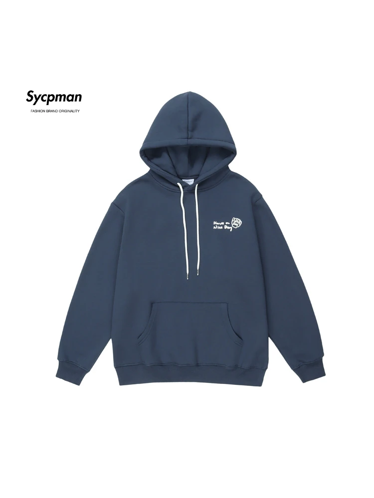 

Sycpman 330 Grams Fleece Hooded Sweater for Men and Women Autumn and Winter Couple Loose Casual Hoodies Streetwear Clothing