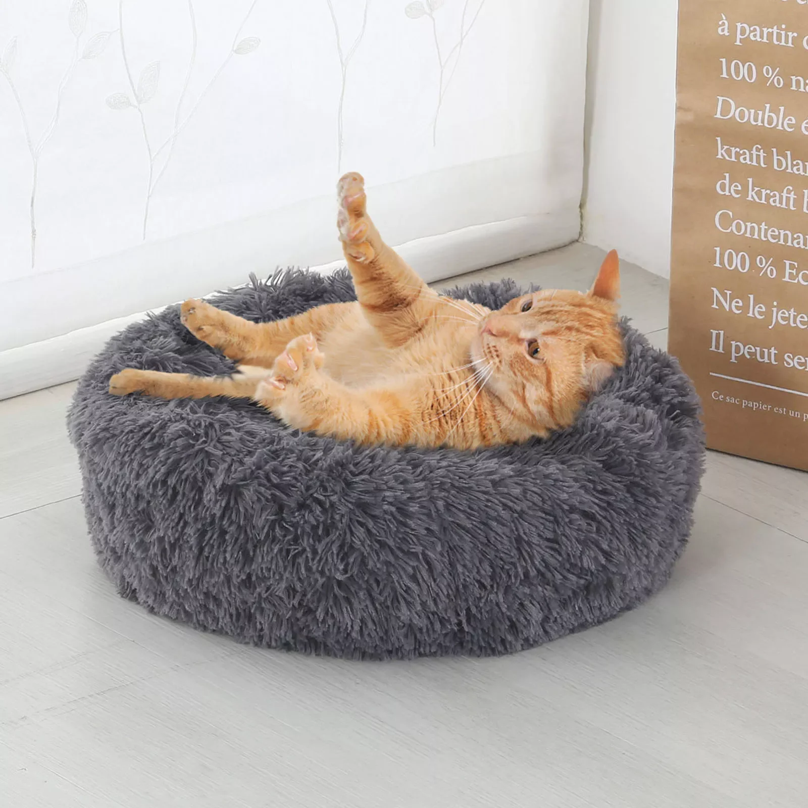 

Cat Super Soft Long Plush Warm Mat Cute Lightweight Kennel Pet Sleeping Basket Bed Round Fluffy Comfortable Touch Pet Products