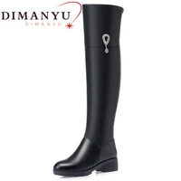 dimanyu over the knee boots ladies genuine leather winter plus size women long boots natural wool warm knee boots ladies