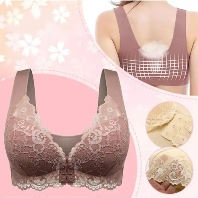 Women Front Closure 5D Beauty Back Sports Comfy Bra Extra-Elastic Breathable Female Vest Push Up Full Cup Lace Gather Brassiere 4