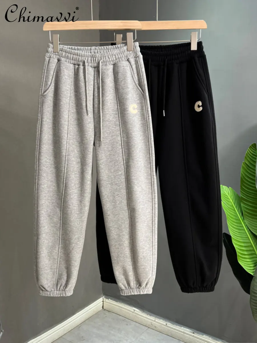 

2022 Autumn and Winter New Velvet Sweatpants Women's Fashion Loose-Fitting Slimming Ankle-Banded Harlan Casual Sports Pants