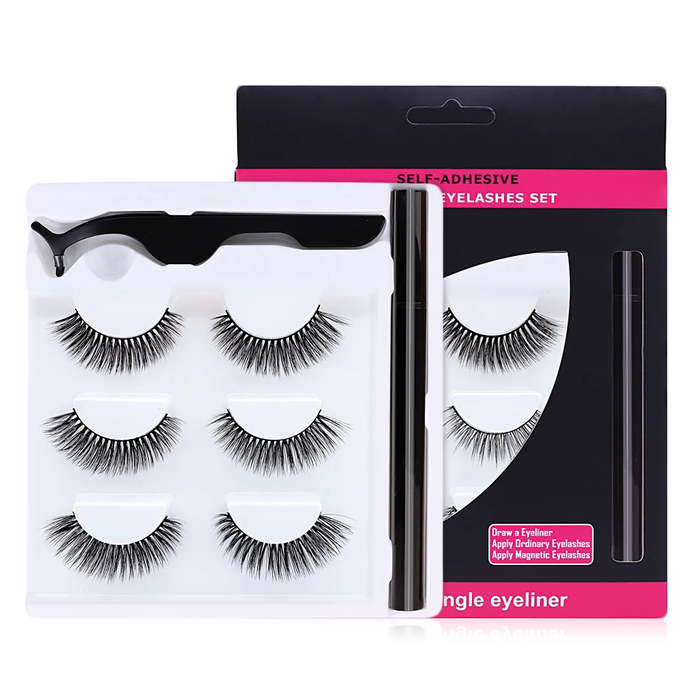 

Eyelashes Set 3D Eyelashes Sticky Eyeliner Mascara Set No Glue Easy To Wear Natural Long-lasting Self-adhesive Eyelash Extension