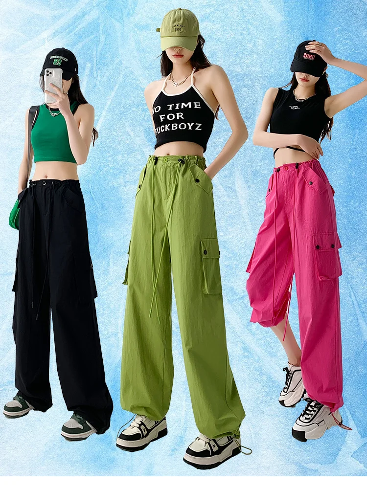 

American Retro Wide Leg Pants Women 2023 Summer Fashion High Waist Drawstring Trouser Female Casual Loose Joggers Streetwear Y2k