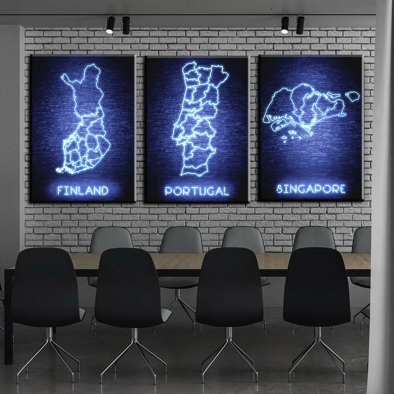 Неоновое искусство абстрактная карта мира Холст Живопись Сингапур Португалия