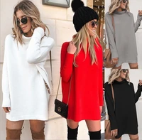 2022 autumn and winter fashion womens long sleeved mid neck sweater dress